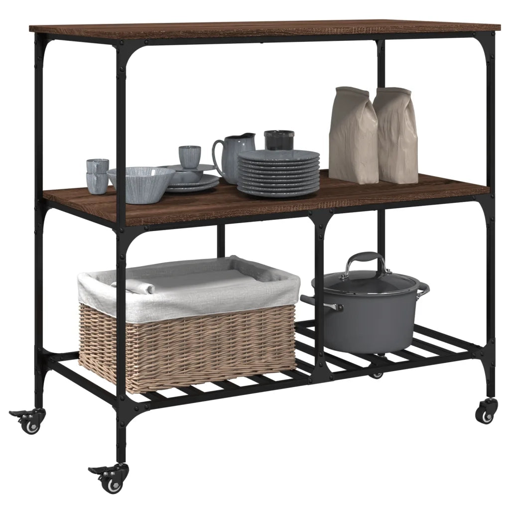 Carrello Cucina-Credenza Rovere Marrone 100x50x95 cm Legno Multistrato