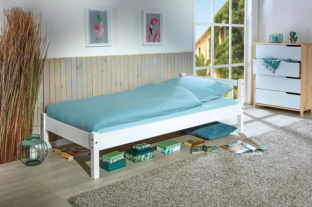 LETTO SINGOLO VILMAR 98x210x70H PINO MASSELLO TINTO BIANCO RETE ESCLUSA