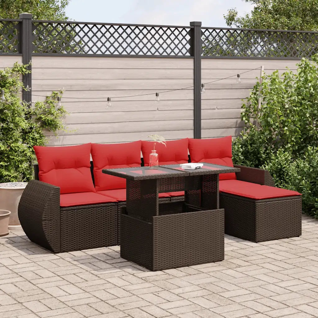 Set Divano Giardino 6 pz con Cuscini Marrone Polyrattan Acacia 3326625
