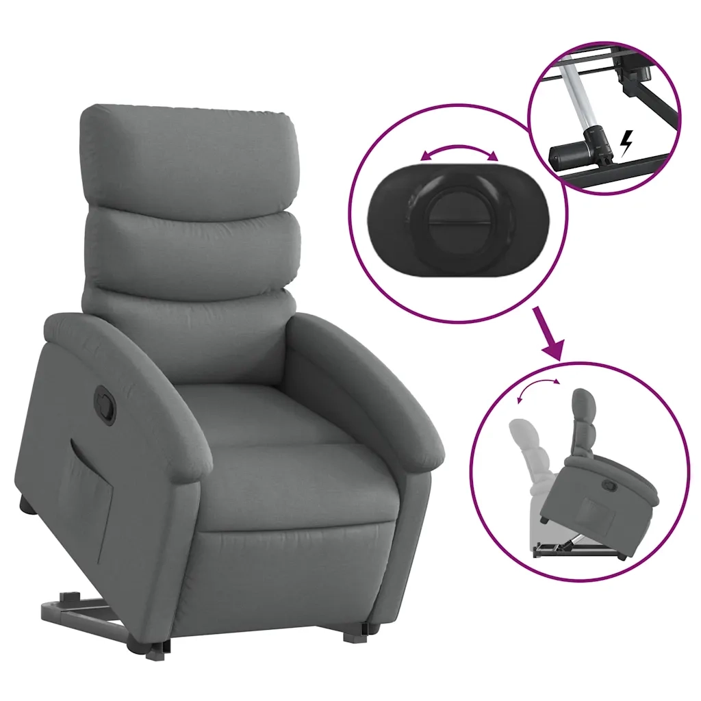 Poltrona | Sedia Relax Alzapersona Reclinabile Grigio Scuro in Tessuto