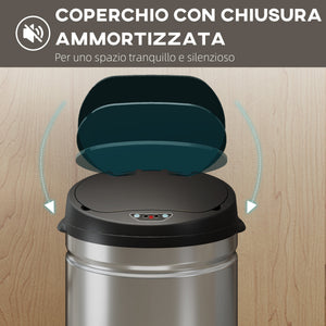 Pattumiera da 42L 30,5x30,5x68 cm con Sensore di Movimento in Acciaio Inox