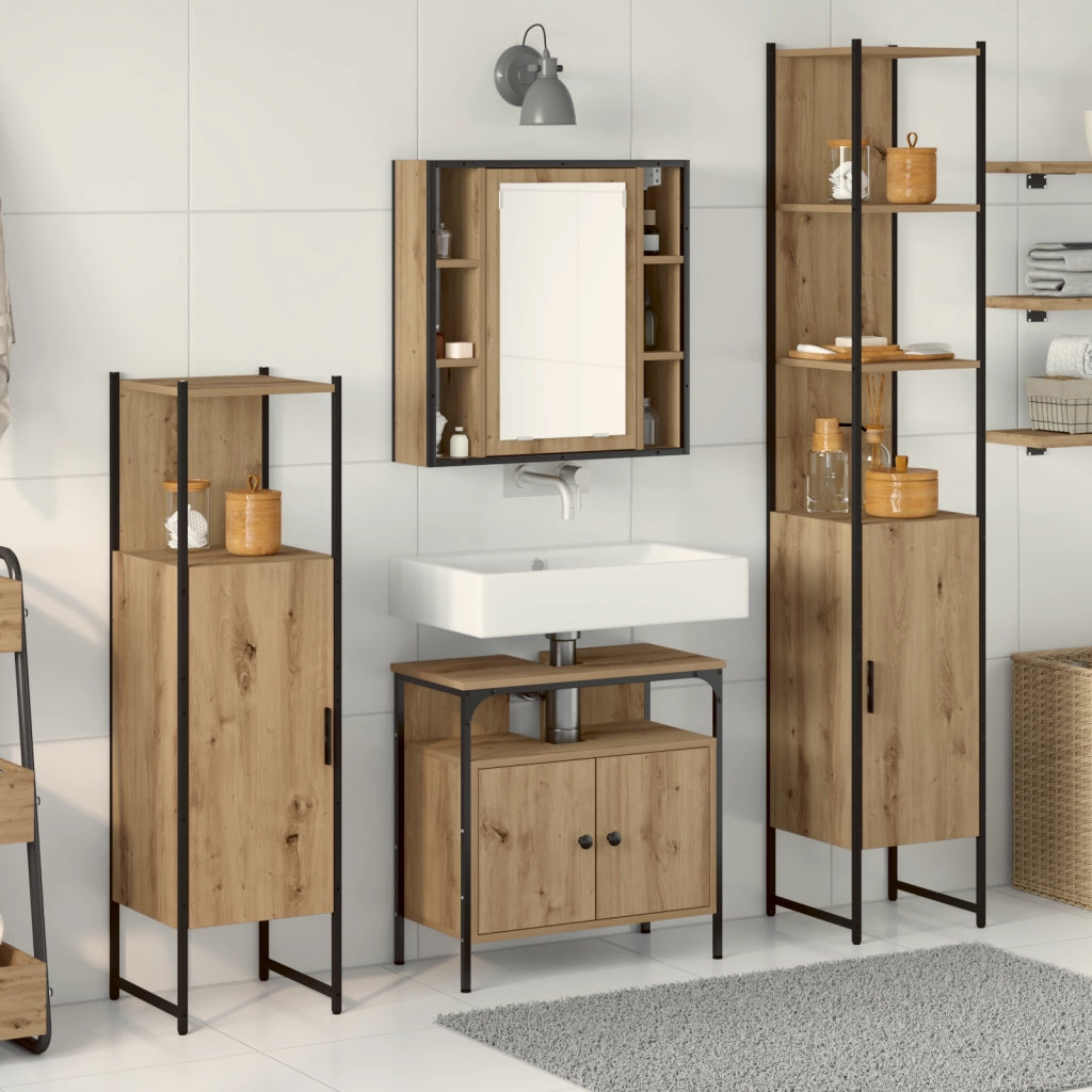 Set di mobili per bagno 4 pezzi in rovere artigianale in legno ingegnerizzato