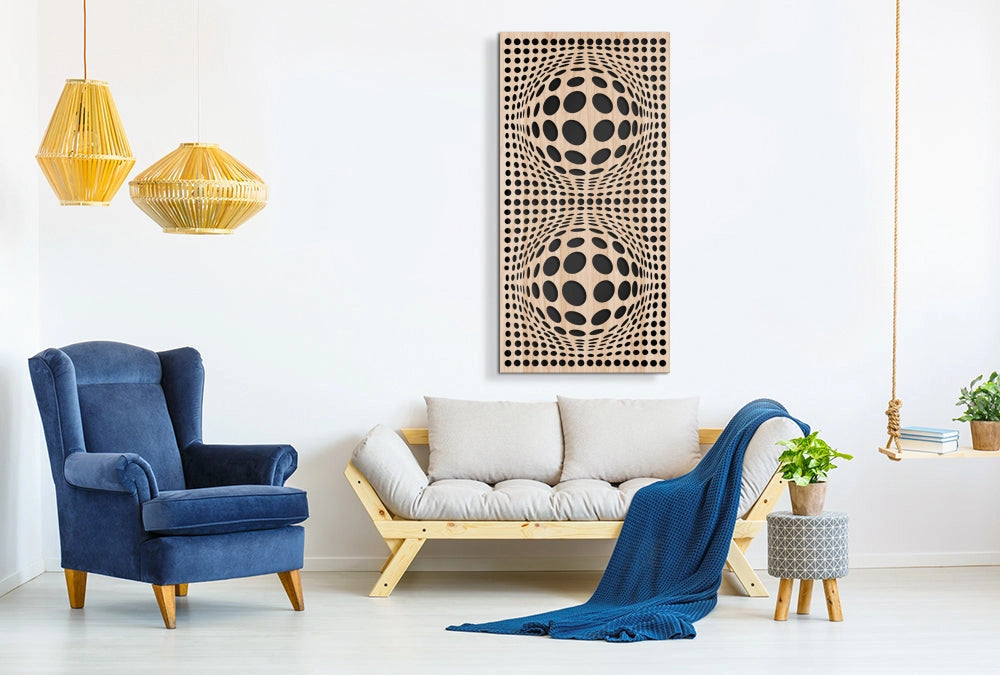 BALLS - Quadro arredo LASERCUT composito Legno e PVC Misura: 70x140 cm