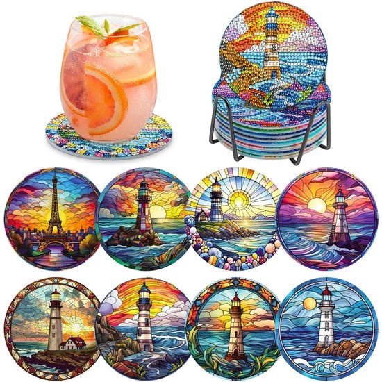 8 pezzi di Diamond Painting piedistalli con supporto, torre di Diamond Painting 5D, set di Diamond Painting per adulti e bambini, paesaggio di Diamond Painting con piedistalli di vetro con gomma.