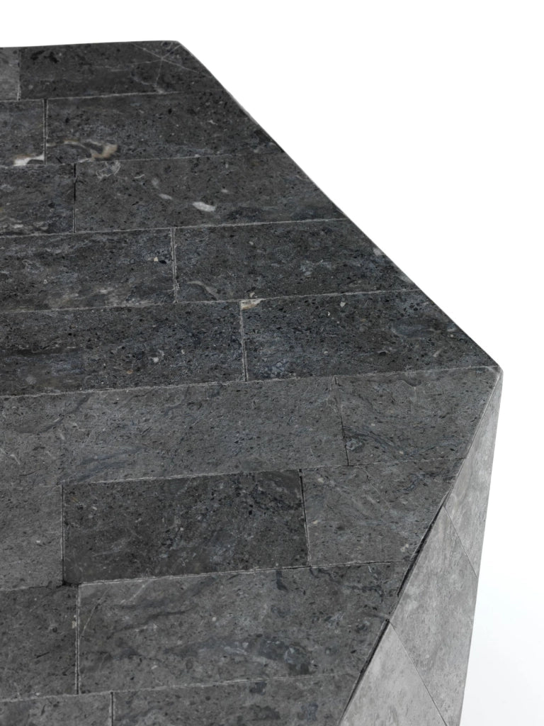 Tavolino da Soggiorno 60x60x50 cm in Pietra Fossile Diamond small Grigio
