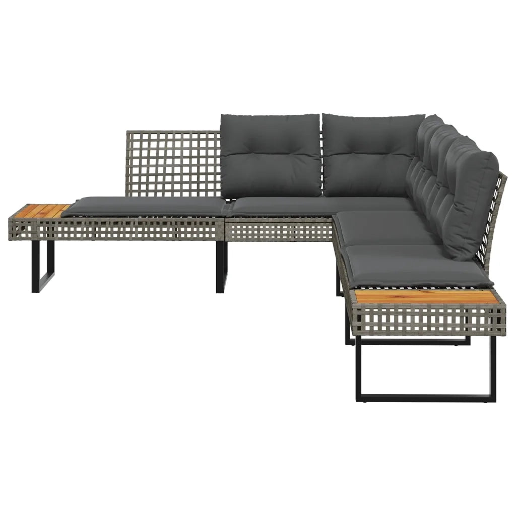 Divano da Giardino con Cuscini a L-Sofa da Giardino-Divano da esterno Grigio Polyrattan e Acacia