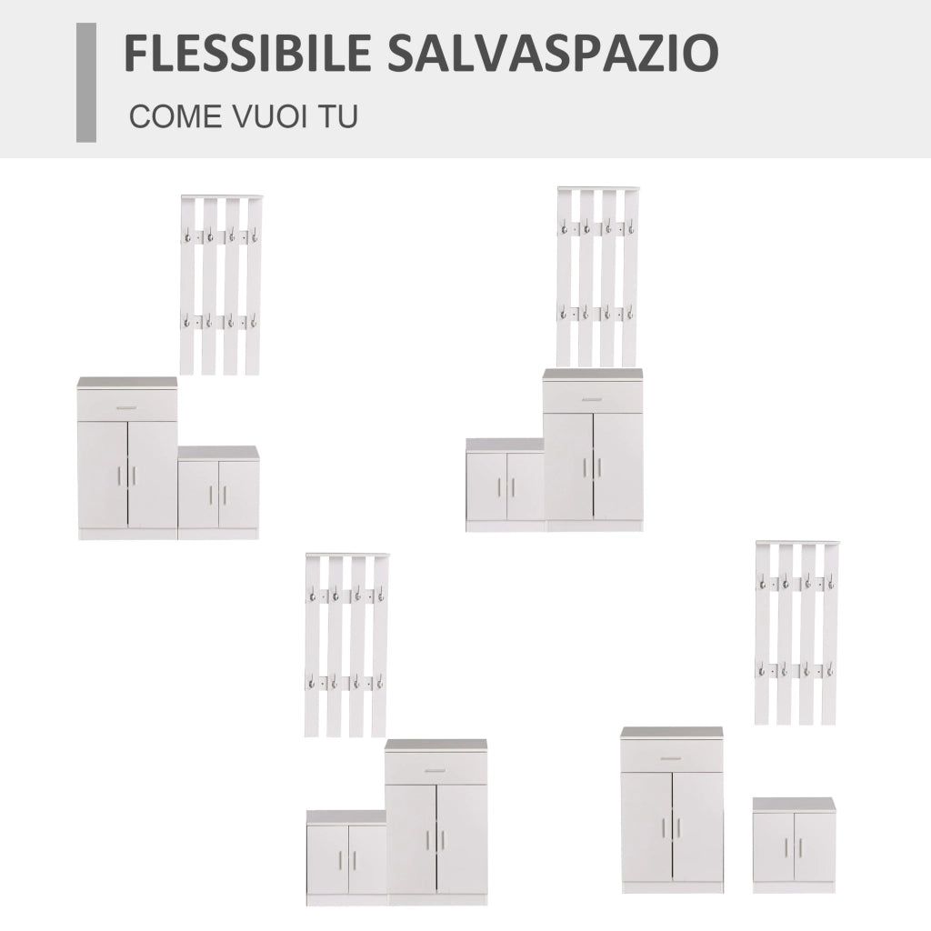 Mobile Ingresso con Scarpiera e Appendiabiti in Legno Bianco Opaco 100x32x187 cm