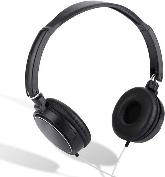 Cuffia da ascolto portatile con suono stereo, slot TF e funzione FM, colore nero.