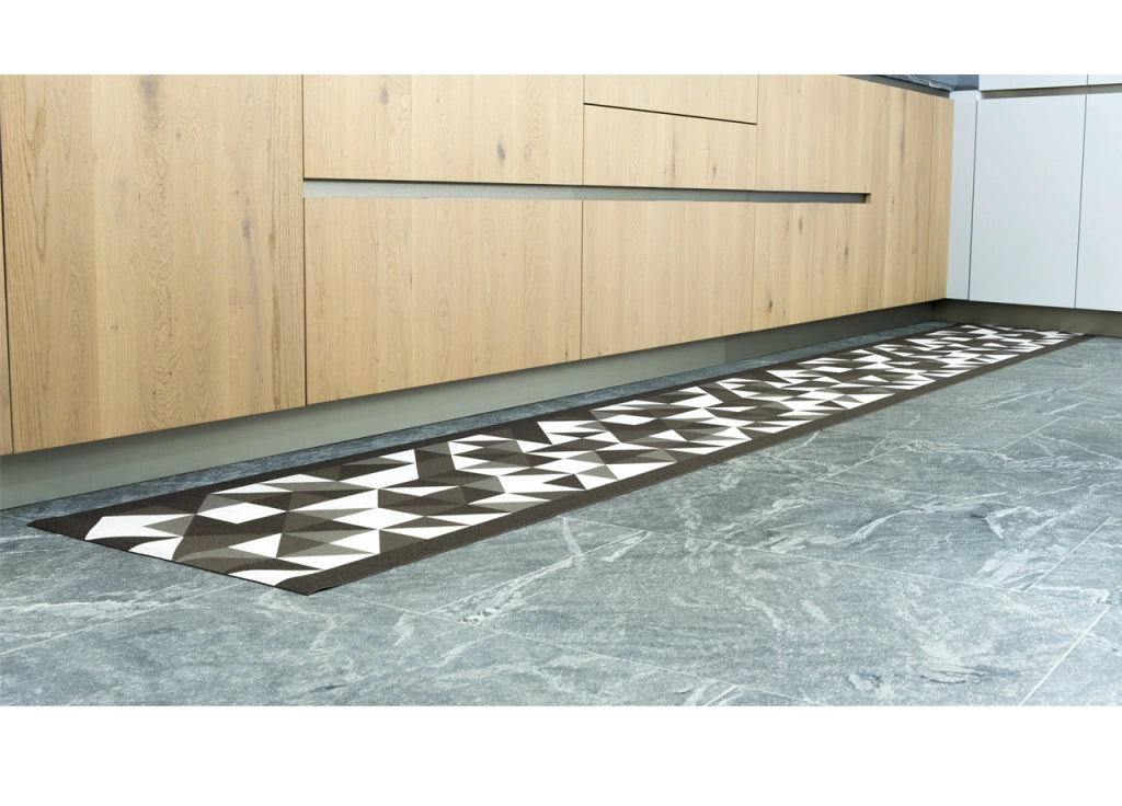Tappeto Passatoia Cucina Antiscivolo In Tessuto Jacquard Disegno Origami Fango - 57x140 - Fango