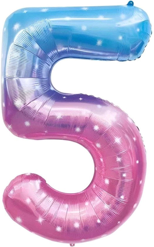 Decorazione per festa a forma di pallone numerico 5, lunghezza 101 cm, con verniciatura a effetto ombra, decorazione per festa riutilizzabile, riempibile con elio o aria.