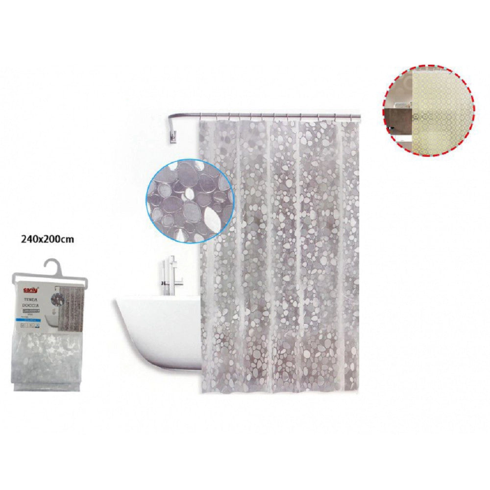 Trade Shop - Tenda Doccia Vasca Antimuffa Impermeabile Bianca Con Sassolini 240 X 200cm 59526 -