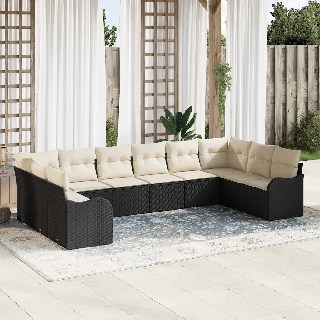 Set Divano da Giardino 10 pcs Nero e bianco polyrattan 3354546