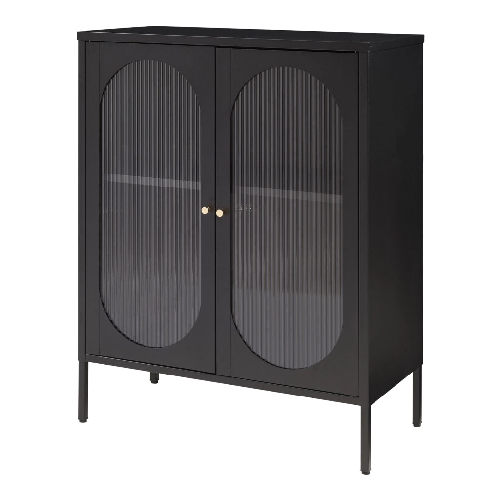 Armadietto Karlskrona in Acciaio con Ante in Vetro 102x80x40 cm Nero [en.casa]
