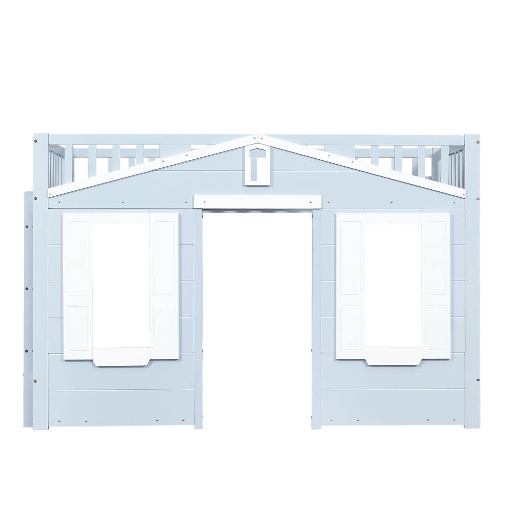 Letto a Soppalco 90 x 200 cm - Scala Reversibile e Finestra - Legno e MDF - Blu