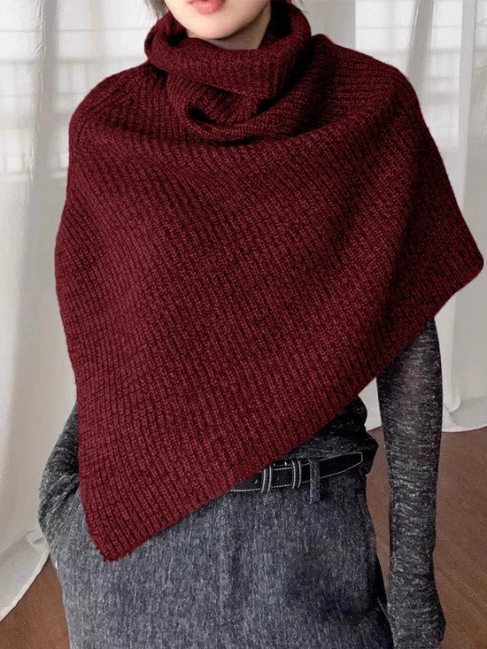 Poncho tricotato asimmetrico per donne, colore uniforme, camicia a collo aperto, divisa, moda autunnale, cappotto, poncho a sottana