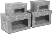 Cassa di stoccaggio tessuti con coperchio (4 pezzi) - cassa di stoccaggio per giocattoli pieghevole con coperchio, maniglie e finestre - sistema di stoccaggio per abbigliamento, armadio, camera da bambini e ufficio - 2 misure