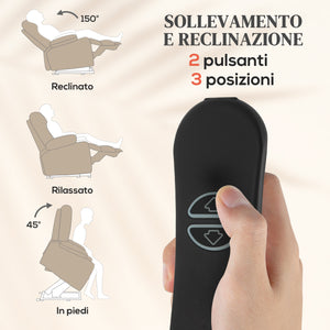 Poltrona Alzapersona Massaggiante e Reclinabile 93x104x105 cm con Telecomando in Tessuto Effetto Velluto Beige