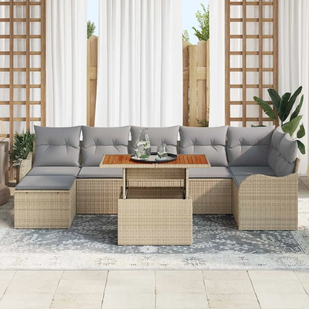 Set Divano da Giardino con cuscino 8 pcs beige e grigio chiaro 3349489