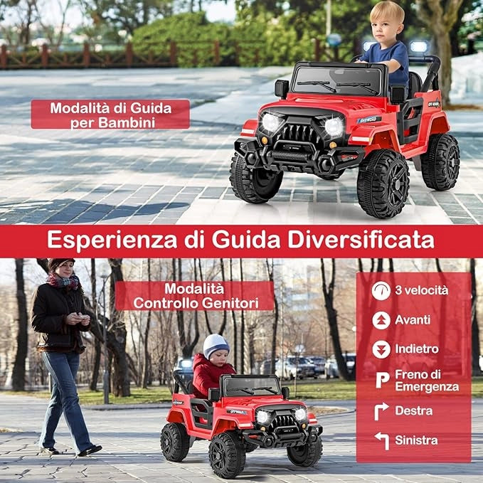 12V Macchina Elettrica per Bambini, Auto con Telecomando Luci LED Musica Clacson, 3 Velocità e 2 Motori, Veicolo Elettrico per Bambini 3+ Anni (Rosso)