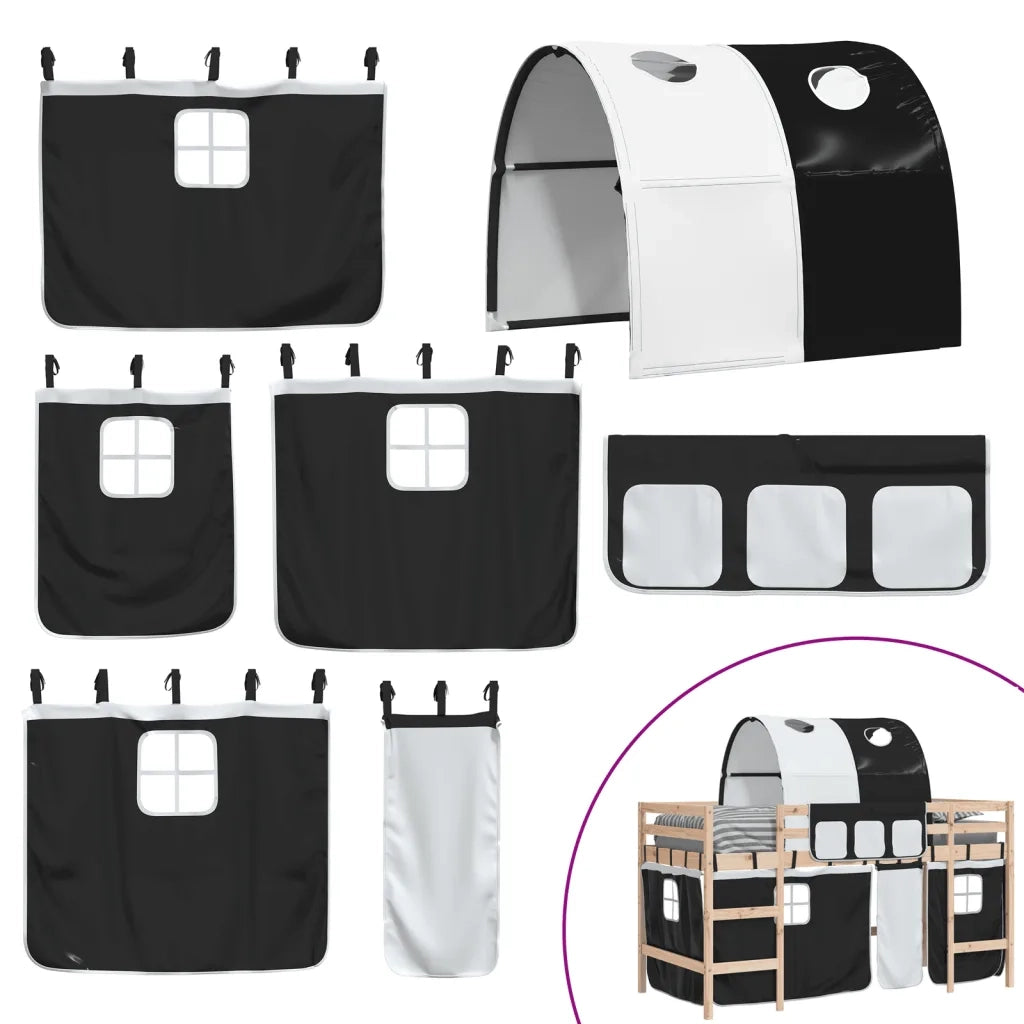 Letto a Soppalco con Tunnel Bambini | Letto Infantile | Lettino Bianco e Nero 90x190cm Pino