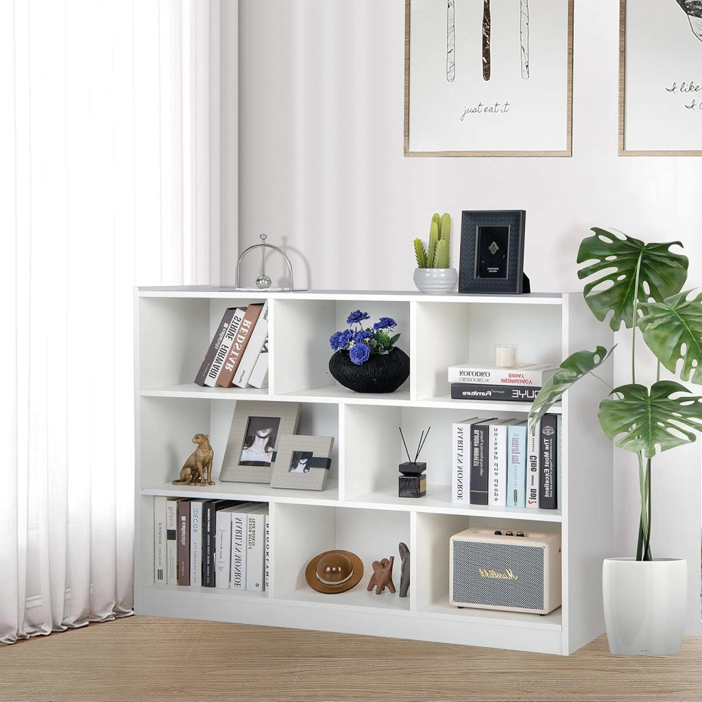 Libreria Scaffale da Terra con 8 Cubi, Libreria Multifunzione in Legno con Anti-ribaltamento, Salvaspazio per Cameretta, Soggiorno e Studio, Portata 220 kg, 122 x 32 x 93 cm (Bianco)