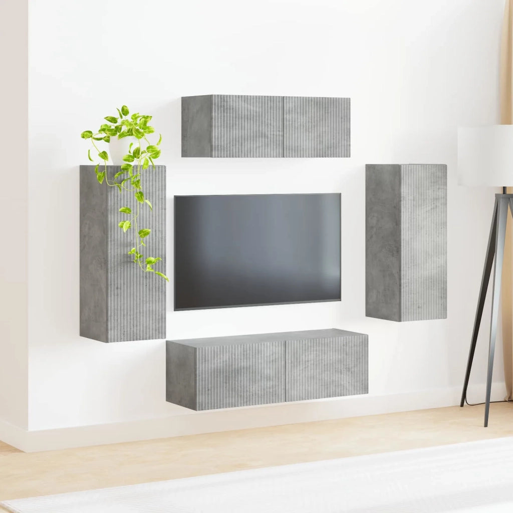 Set mobile TV 4 pcs Grigio cemento Legno multistrato 3409162