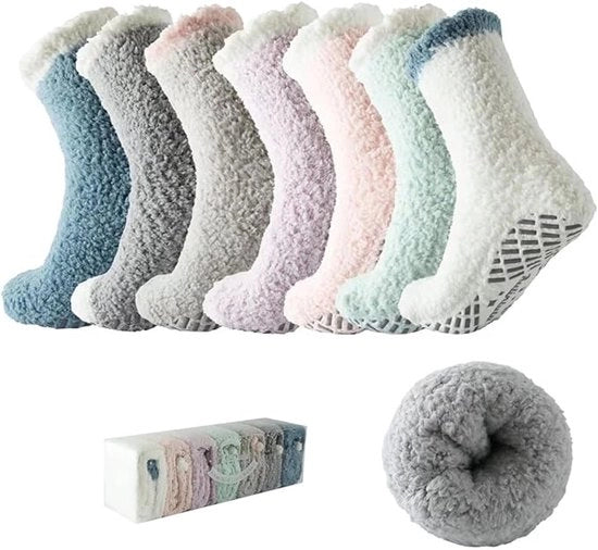 Sokke Pluizie con Anti-slip - Calze di Pantofole Calde per Inverno per Casa e Riposo - 6 Pari