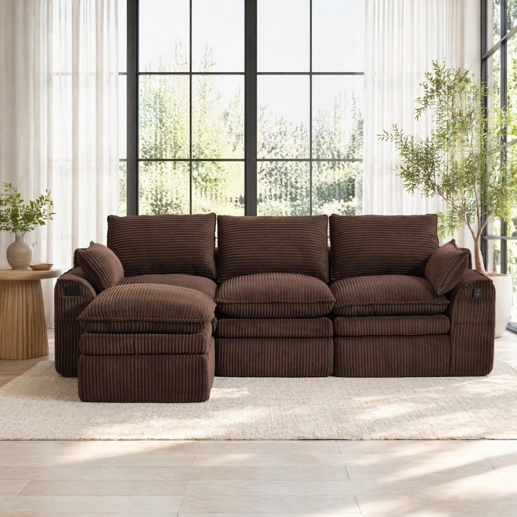 DIVANO Modulare 3 Posti 263x167x85 cm Tessuto a coste Marrone