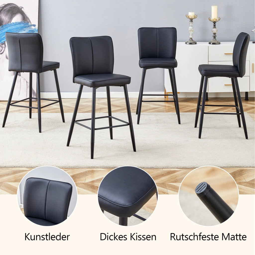 Set di 2 sgabelli da bar con schienale ergonomico; poggiapiedi e piedini regolabili in PU nero