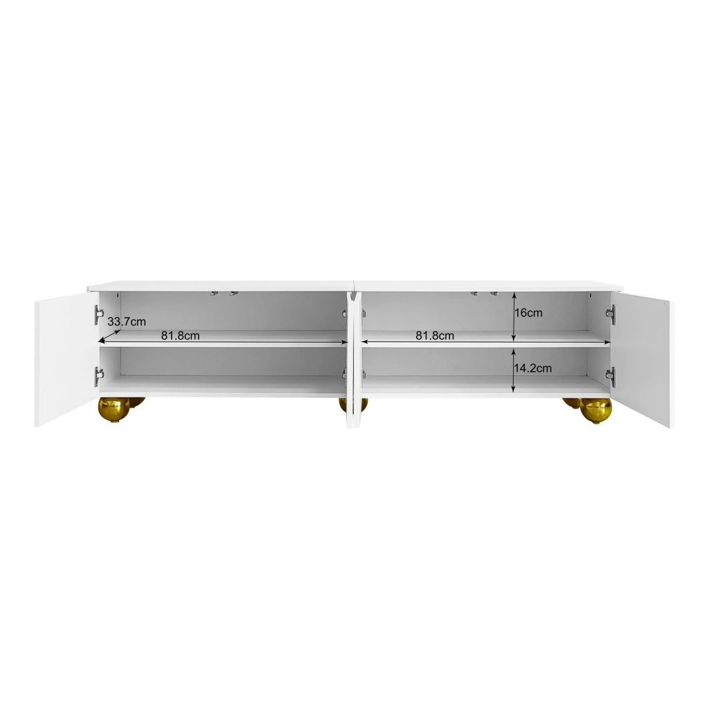 Mobile porta TV con 4 ante push-to-open e cerniere ammortizzate in truciolato bianco e oro 170 × 38 × 44 cm