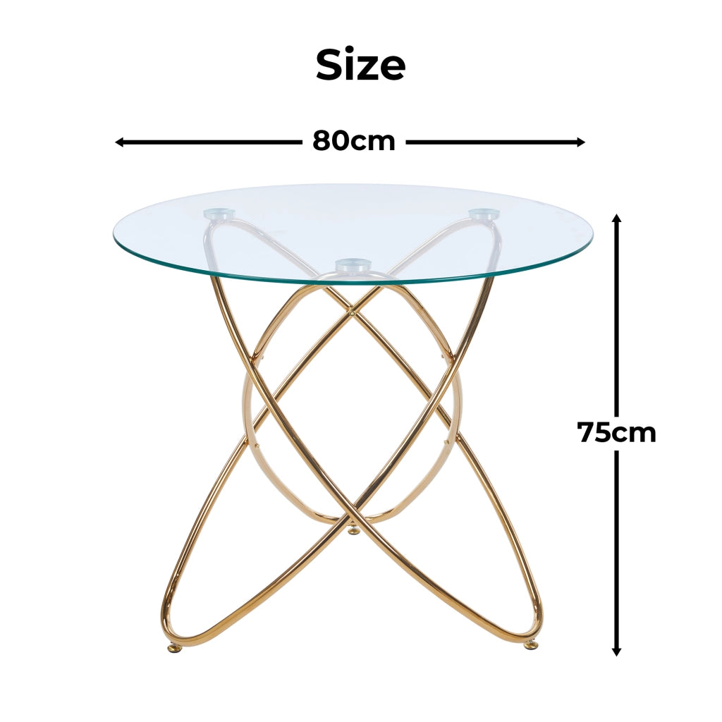 Tavolo da pranzo in vetro e metallo con gambe dorate, per soggiorno e cucina, oro, 88 × 86 × 15 cm