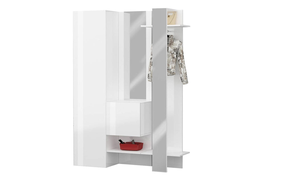 Mobile Ingresso Appendiabiti e 2 Specchi 140x35x191 cm Kompact Bianco Lucido