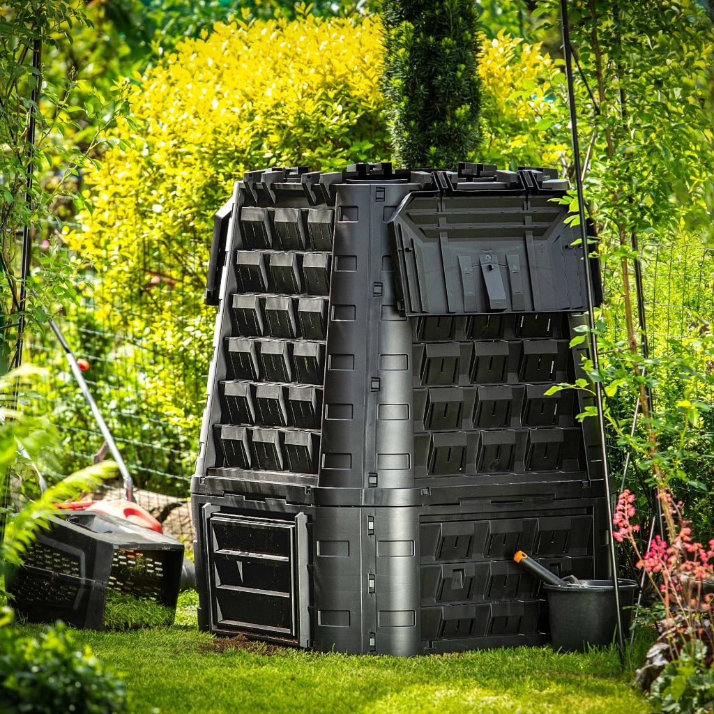 Compostiera da giardino KADAX 750L, grande, modulare, resistente al gelo, per fertilizzare tutto l'anno.