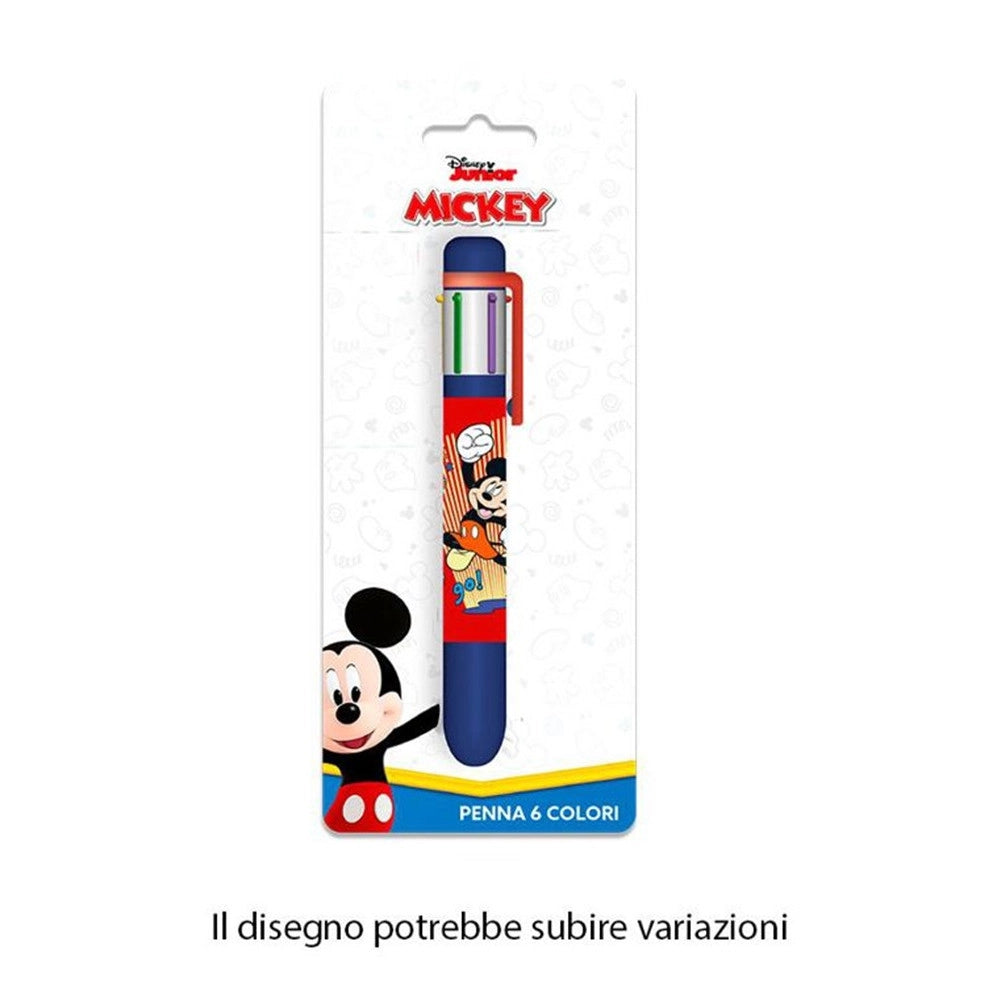 Trade Shop - Penna Con 6 Colori Topolino Accessorio Scuola Regalo Cancelleria Per Bambini 961716 -