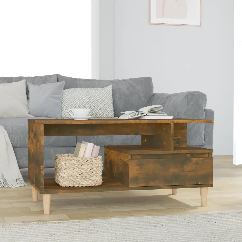 Tavolino da Salotto-Tavolino da soggiorno-Tavolo Rovere Fumo 90x49x45 cm Legno Multistrato 488490