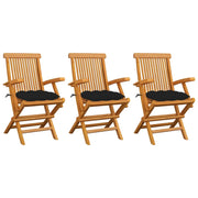 Sedie da Giardino con Cuscini Neri 3 pz in Massello di Teak cod mxl 43903