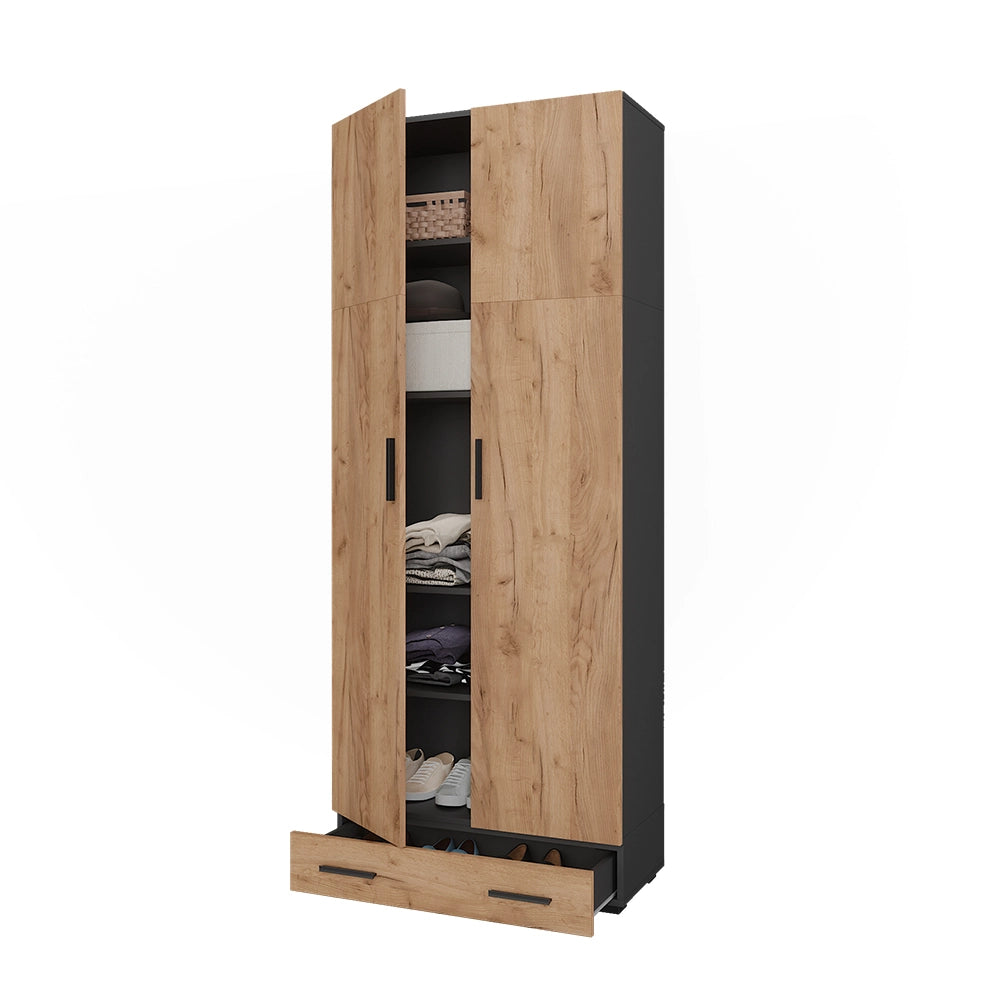 Vicco Scaffale per file Antracite/quercia dorata 80 x 201.2 cm con modulo cassetto