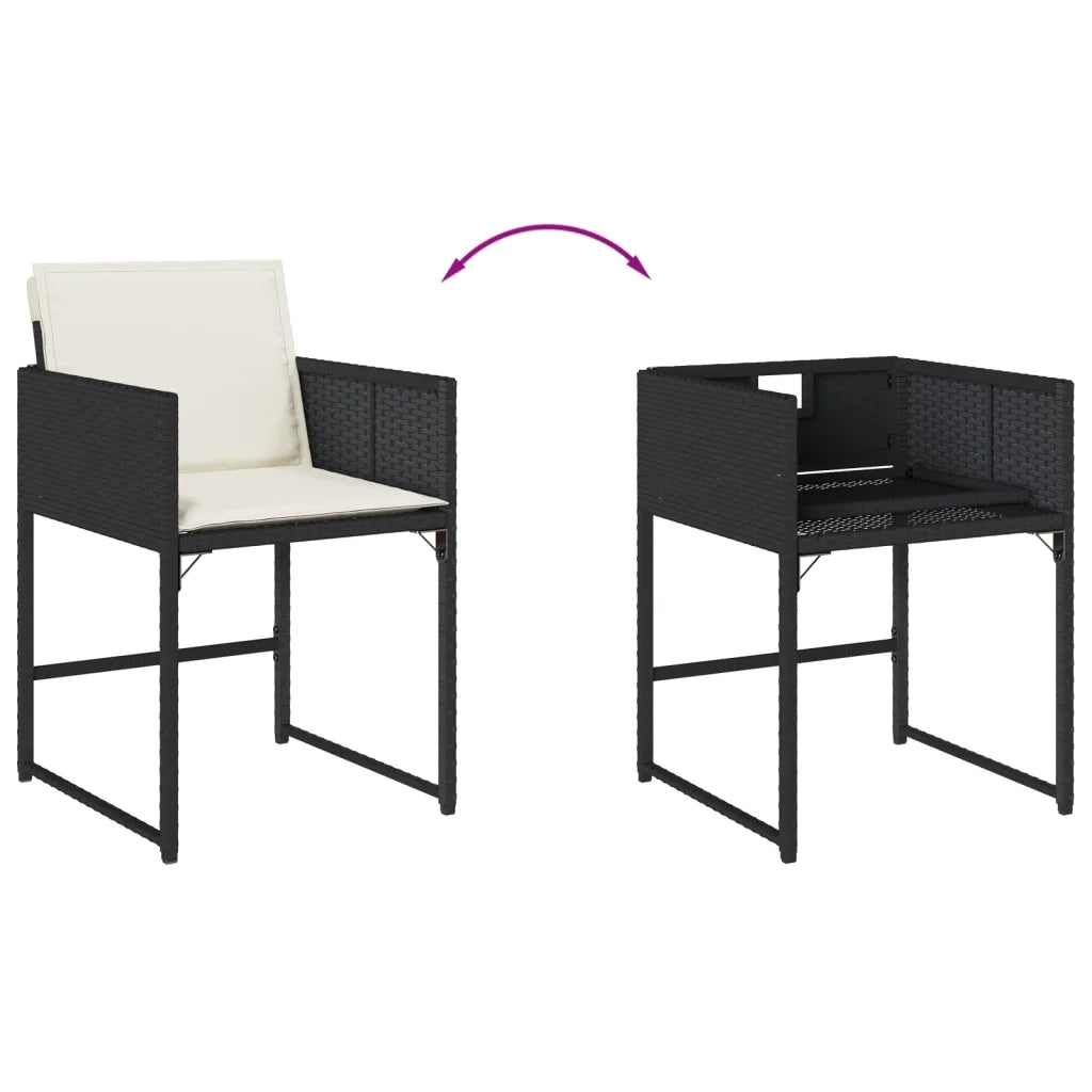 Sedie da Giardino con Cuscini 4 pz | Sedie da Esterno Nere in Polyrattan