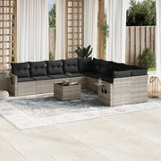 Set Divani da Giardino 11 pz con Cuscini in Polyrattan Grigio