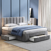 Letto matrimoniale 140x200cm - Xylo - Velluto, 4 cassetti, struttura, grigio