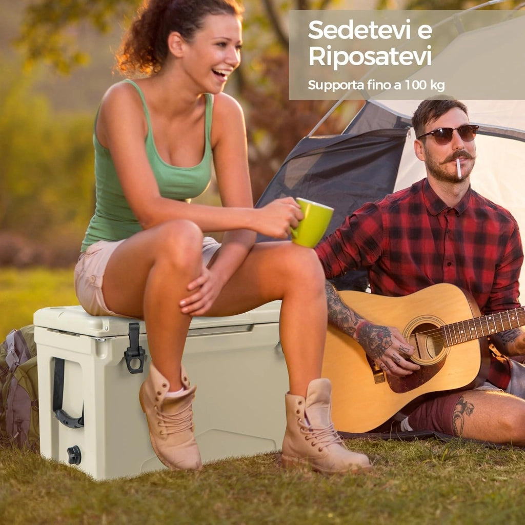 Frigorifero Portatile da 47 Litri, Frigo da Campeggio con Portabicchieri Integrati, Freddo Portatile con Manico, Fino 5-7 Giorni, Regolo e Apribottiglie, per, Campeggio, Picnic, Pesca