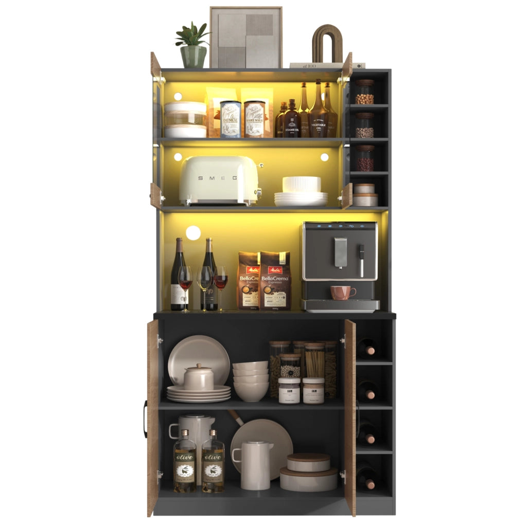 Credenza da cucina 100x47x187 cm in MDF e vetro rinforzato; grigio naturale