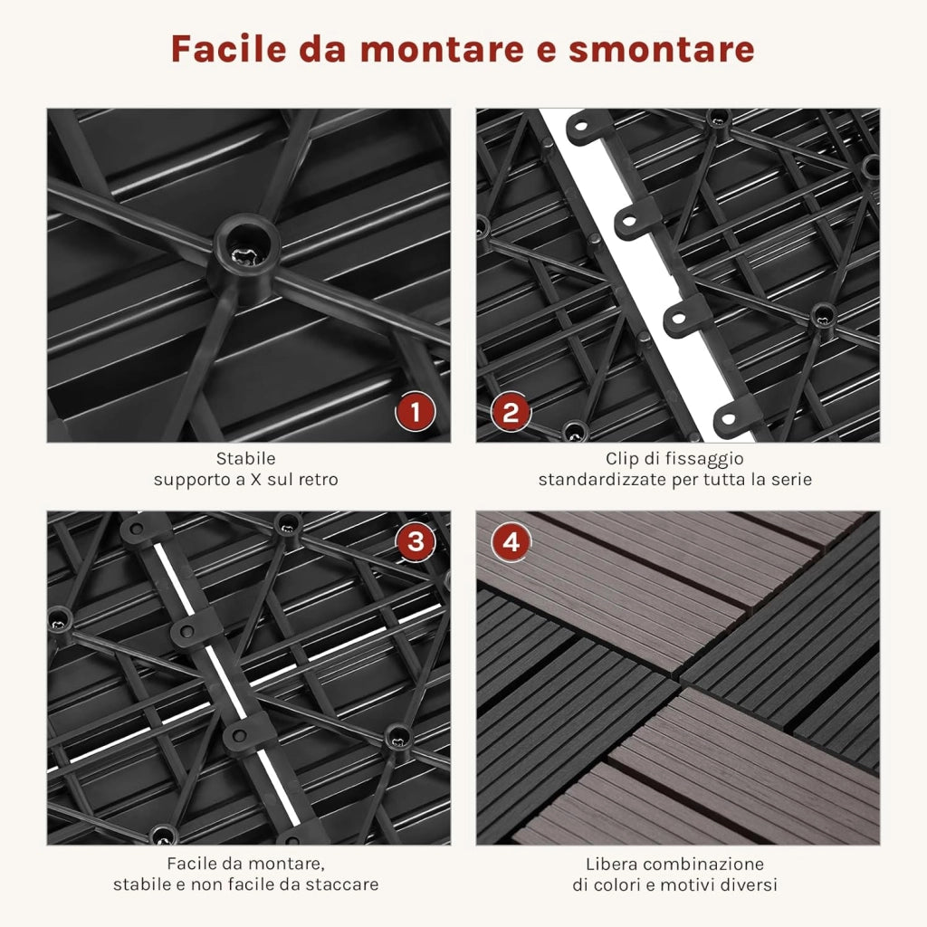 WOLTU Piastrelle per Pavimenti da Esterno Balcone/Giardino/Terrazza Pavimentazione ad Incastro in WPC, Legno Composito, con 11 Pannelli da 30x30 cm Antracite