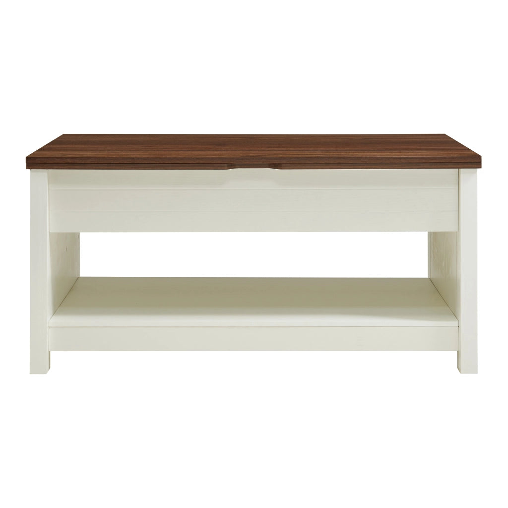 Tavolino Centrale da Salotto Kasama con Piano Sollevabile e Apribile 110 x 55 x 54 cm Effetto Noce / Bianco [en.casa]