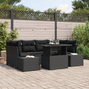Set da Giardino a 7 Pezzi in Polyrattan Nero con Cuscini