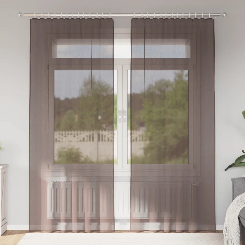 Tende in Voile con Linguetta 2 pz Marrone 4102264