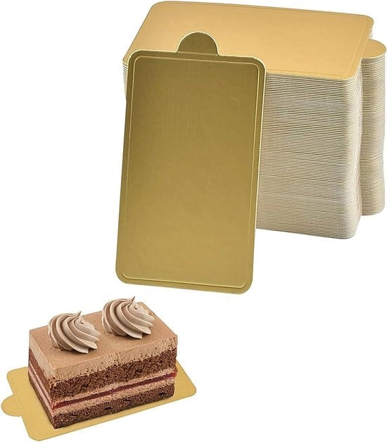 100 pezzi di piatti di mousse per torta 10 x 6 cm - piatto di torta rettangolare dorato per matrimonio e compleanno - piatti di torta decorativi