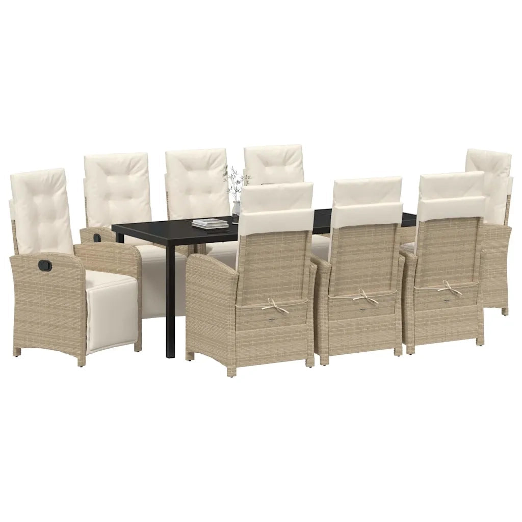 Set da Pranzo per Giardino con cuscino 9 pcs Beige polyrattan 3380336