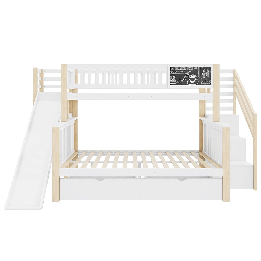 Letto a castello per bambini - Xylo - 140x200 cm e 90x200 cm - Bianco - Multifunzionale con lavagna