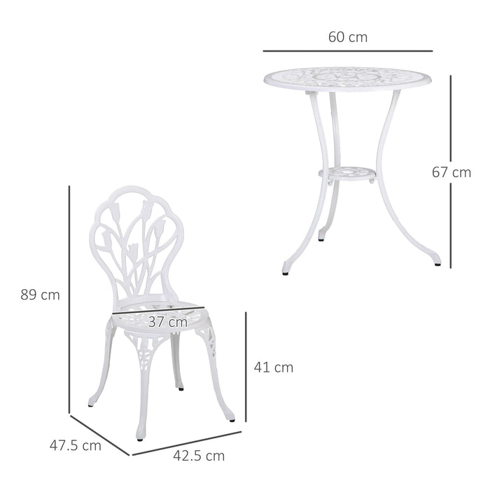 Set Tavolino e 2 Sedie da Giardino in Alluminio Bianco